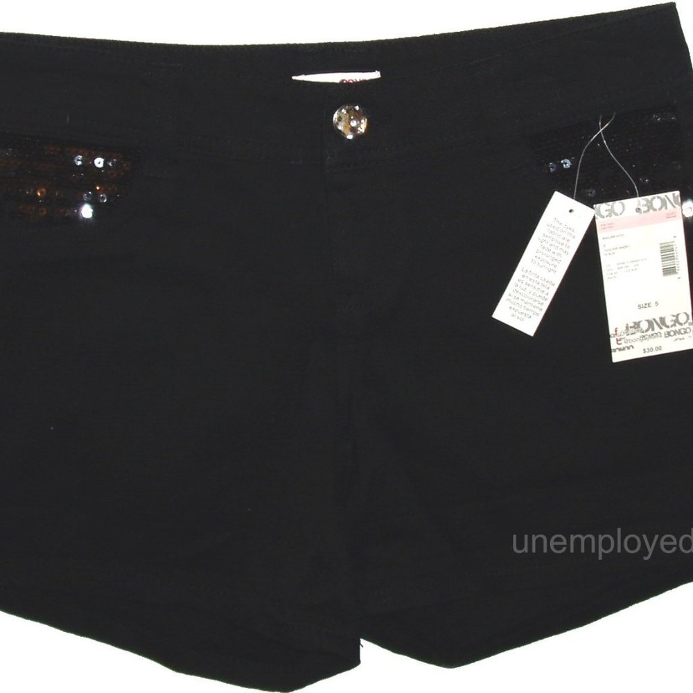 Junior's Black Short Pants Girls Denim Sequins Pockets